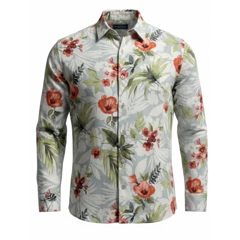 Tommy Bahama Mens XL Linen Long Sleeve Tropical Floral Hibiscus Button Down (M4)
